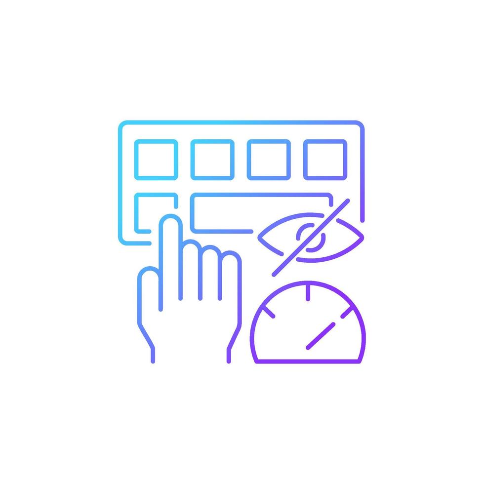 Touch typing gradient linear vector icon. Computer keyboard skill. Blind typing. Building muscle memory. Increase speed. Thin line color symbol. Modern style pictogram. Vector isolated outline drawing