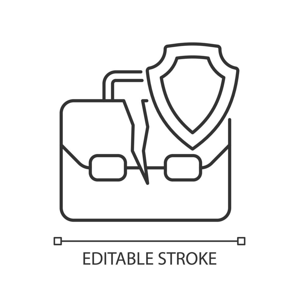 Unemployment insurance linear icon. Supporting program insurance policy. Thin line customizable illustration. Contour symbol. Vector isolated outline drawing. Editable stroke. Arial font used