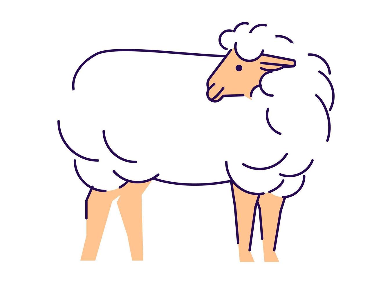 White sheep side view flat vector illustration. Livestock farming, domestic animal breeding, husbandry design element with outline. Merino ewe isolated on white background. Sheep wool production logo