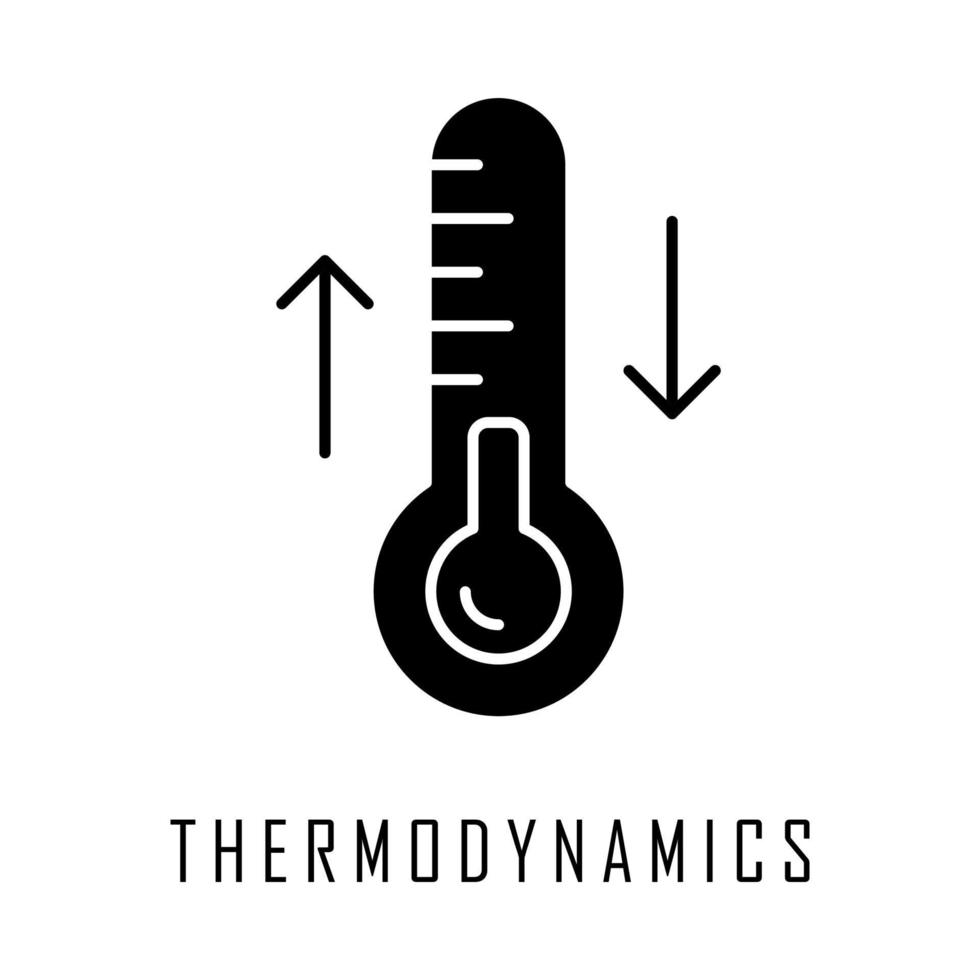 icono de glifo de termodinámica. fluctuaciones de temperatura efectos térmicos. Procesos físicos de calentamiento y enfriamiento. medición del termómetro. símbolo de la silueta. espacio negativo. ilustración vectorial aislada vector