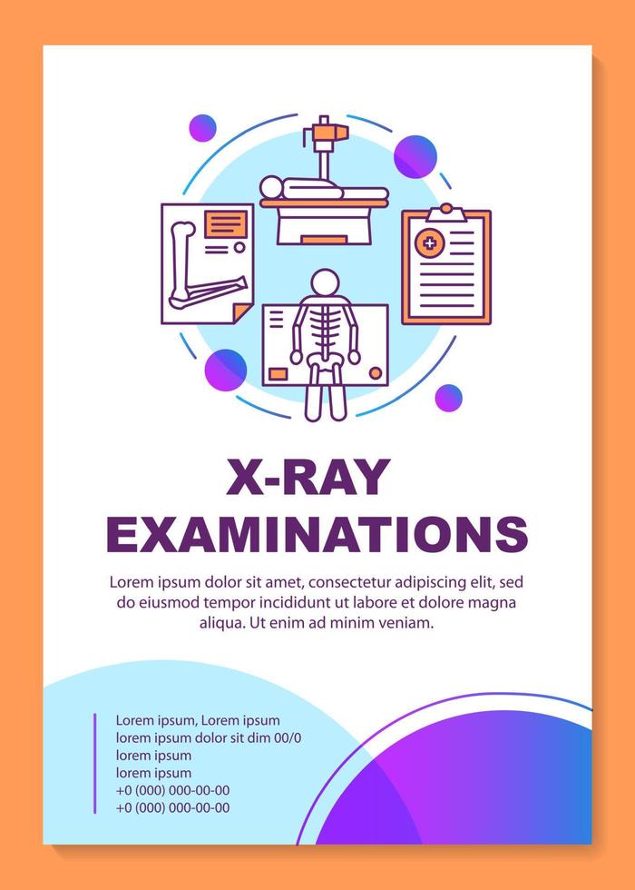 X-ray examination brochure template layout. Roentgen. Flyer, booklet, leaflet print design, linear illustrations. Radiological survey. Vector page layouts for annual reports, advertising posters