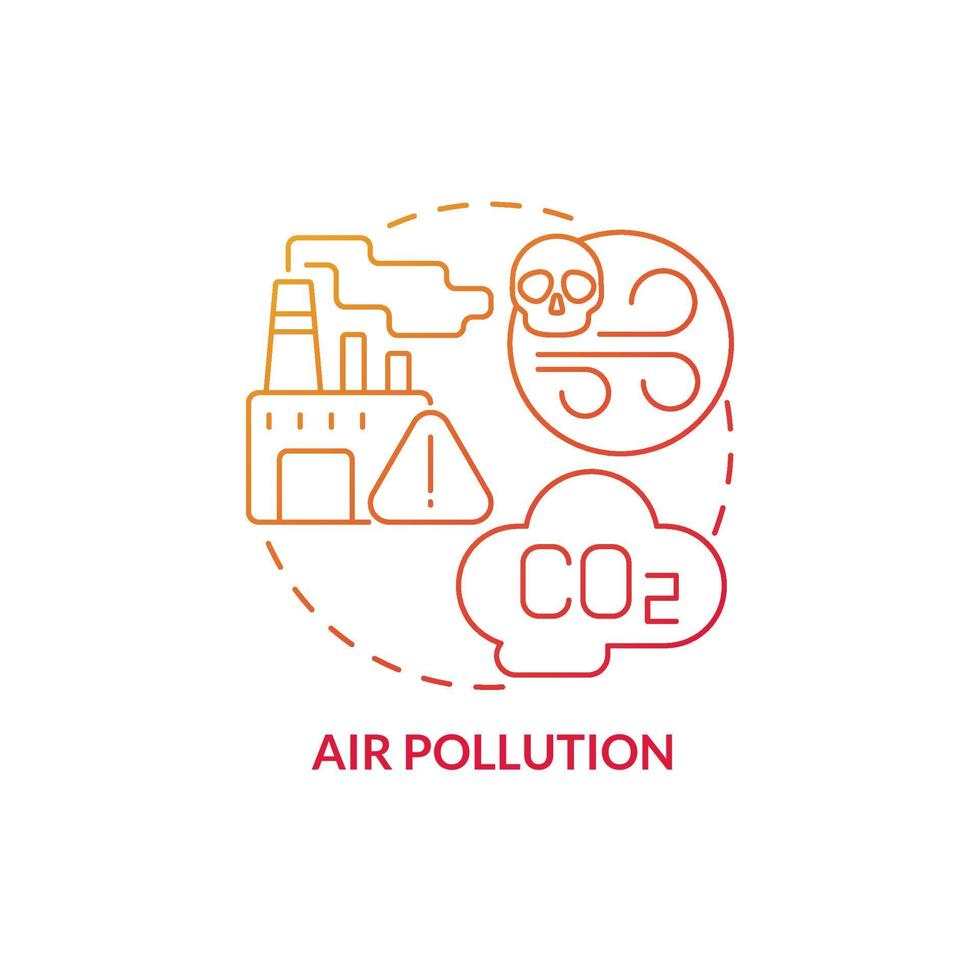 icono de concepto de gradiente rojo de contaminación del aire. problema de ecología. Ilustración de línea delgada de idea abstracta de contaminación de plantas industriales. dibujo de contorno aislado. roboto-medium, innumerables fuentes pro-bold utilizadas vector