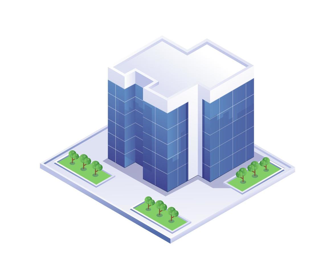 View of office building isometric illustration vector