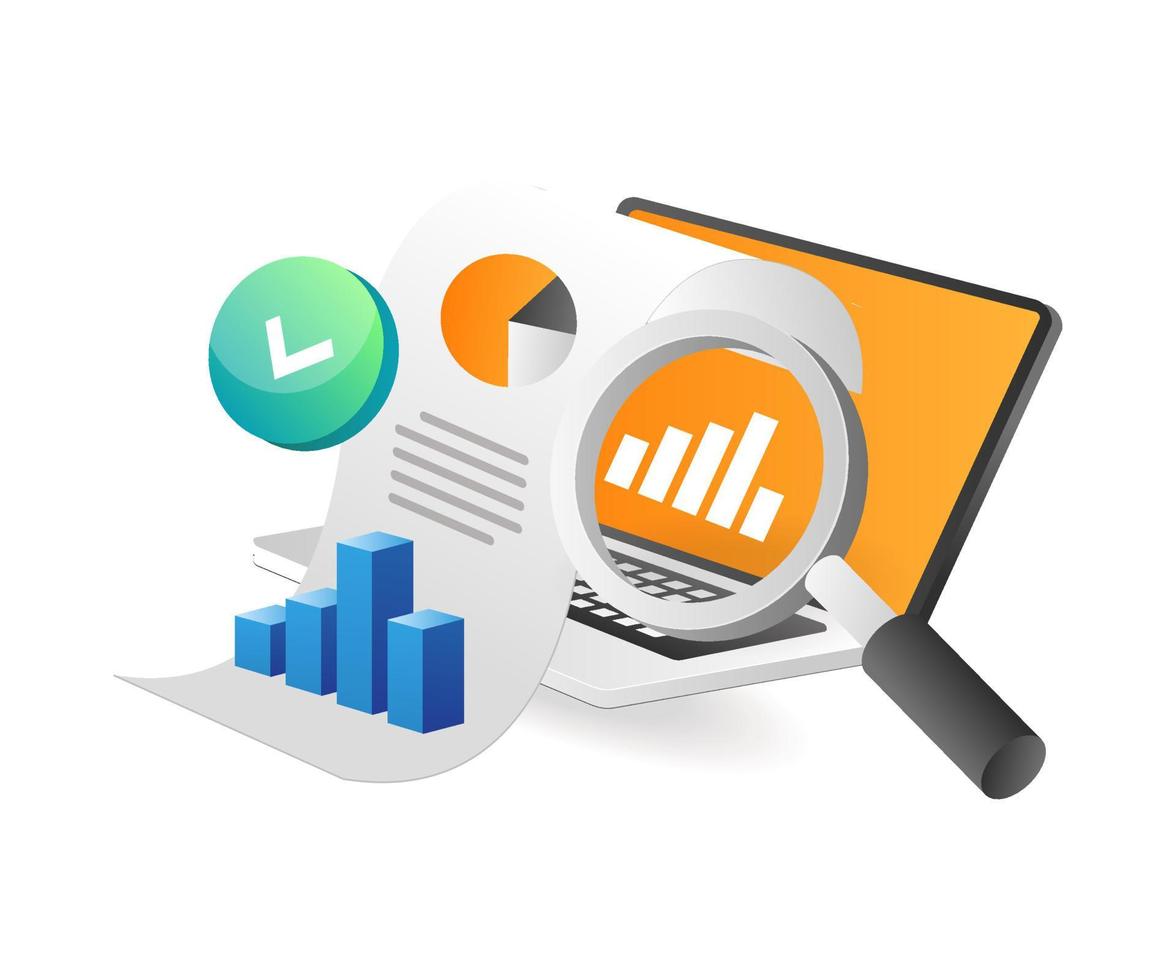 Isometric illustration concept. Investment business database analysis vector