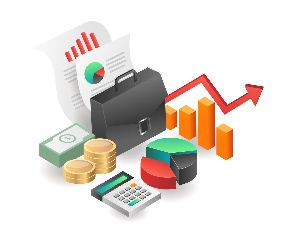 Isometric illustration concept. Investment business analysis vector