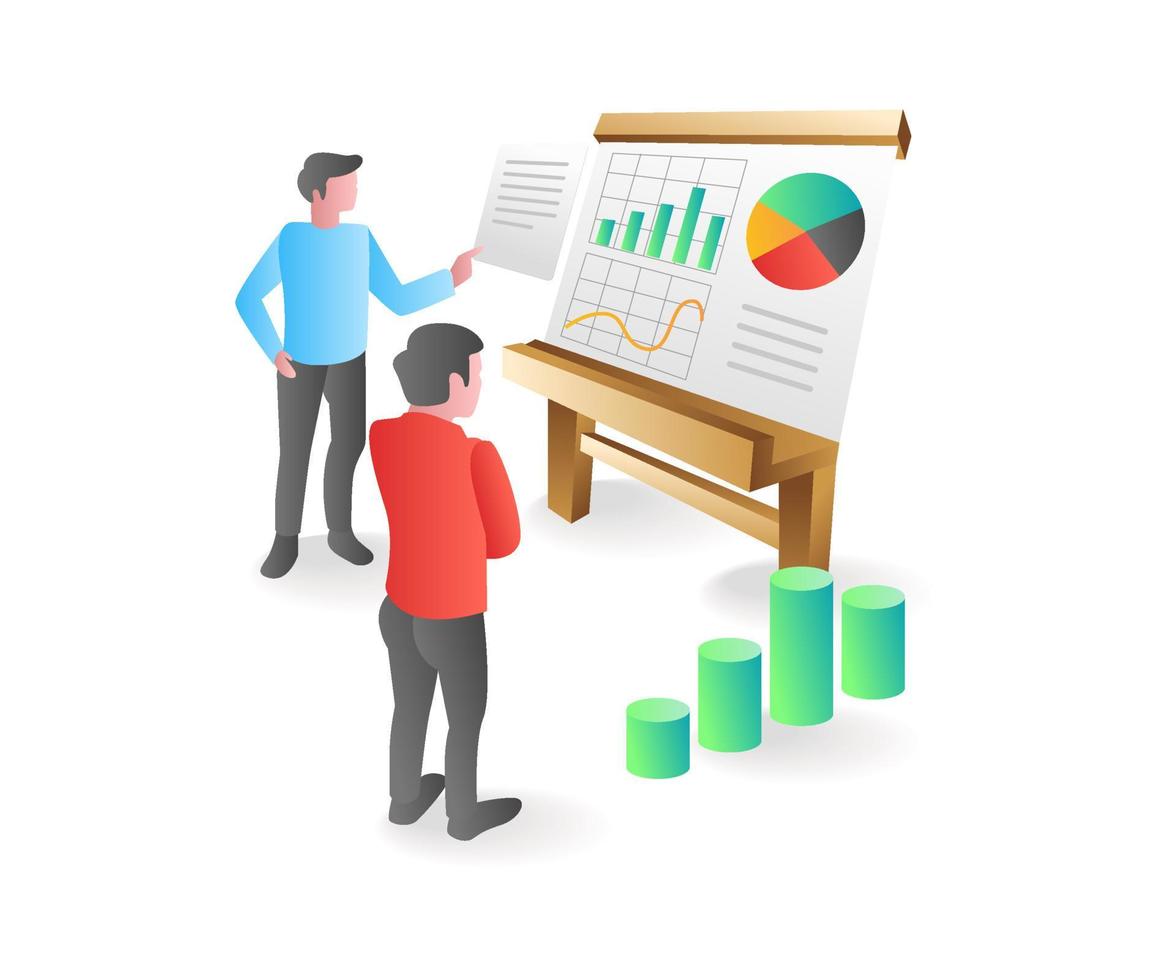 Isometric illustration concept. Team analyzing business data vector