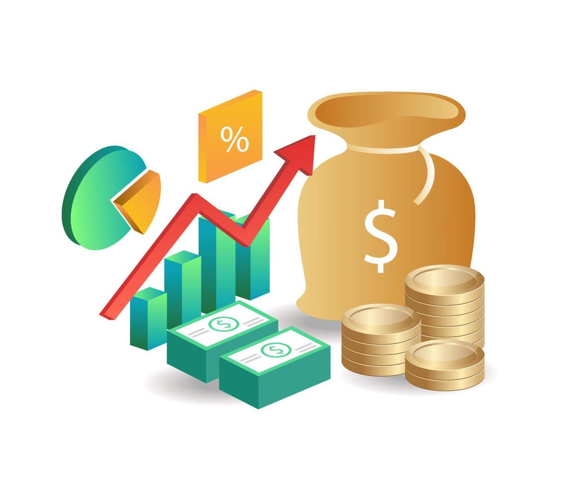 Isometric illustration concept. Investment business income vector