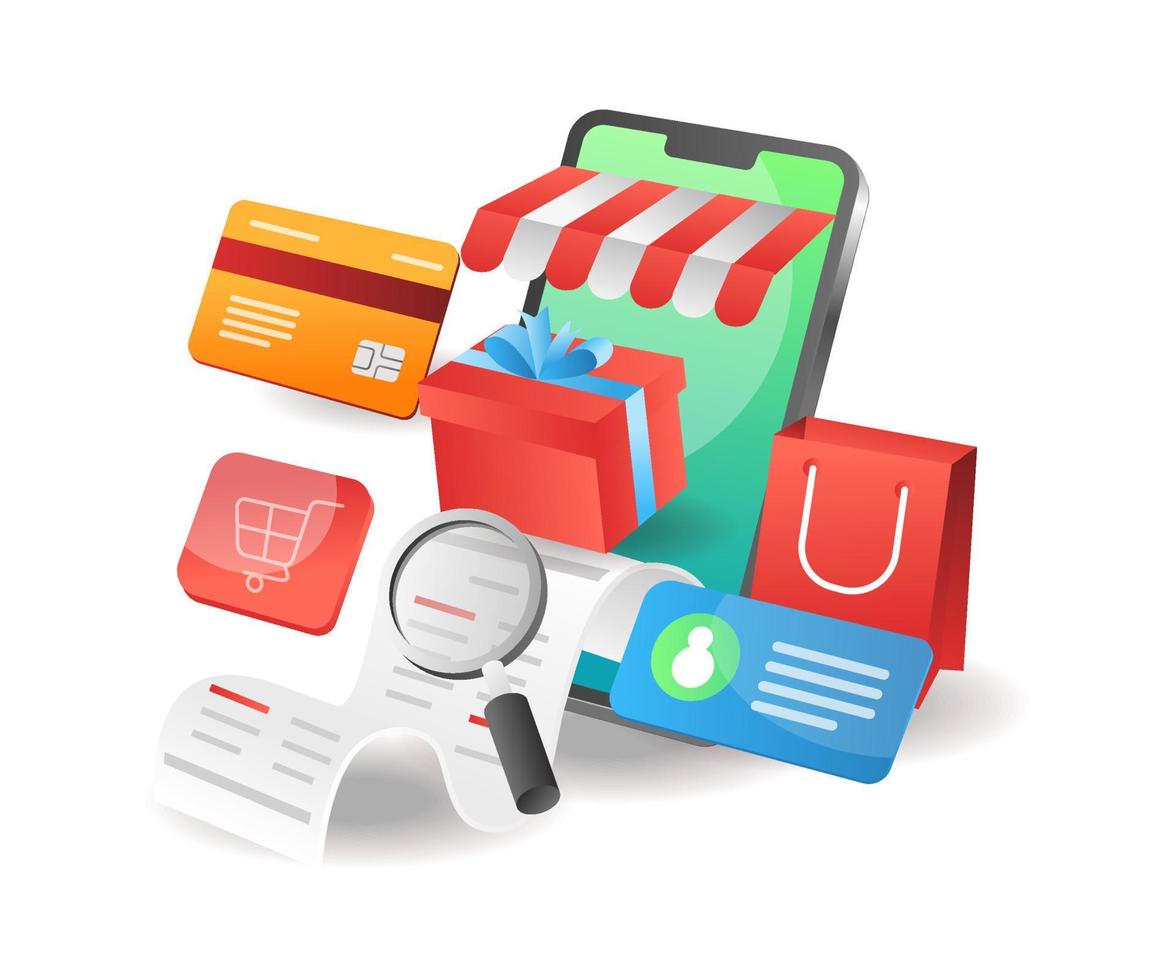 Illustration isometric concept. List of online shopping needs vector