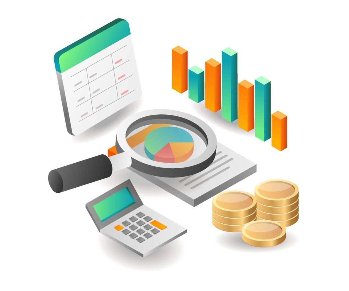 Illustration isometric concept. Maturity income business investment analyst vector