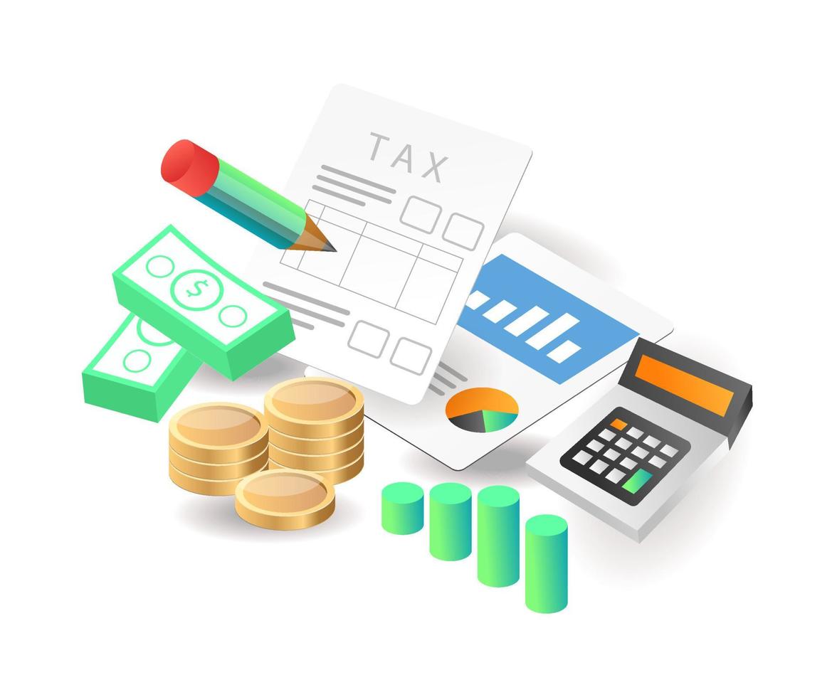 Illustration isometric concept, calculating the income of a content creative business vector