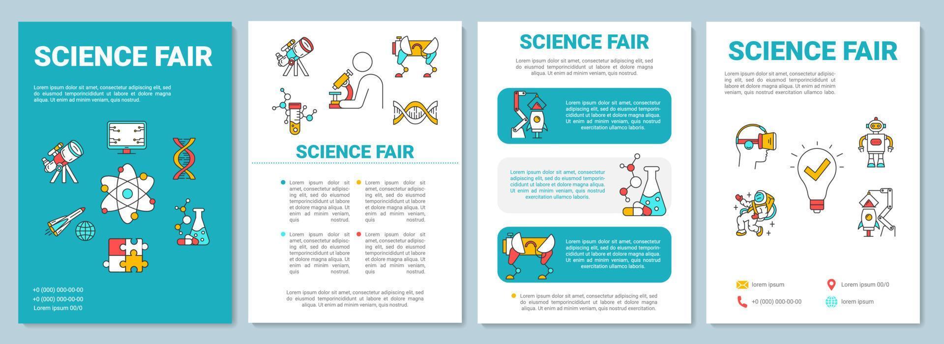 Science fair brochure template. University research. Flyer, booklet, leaflet print, cover design with linear icons. Vector page layouts for magazines, annual reports, advertising posters