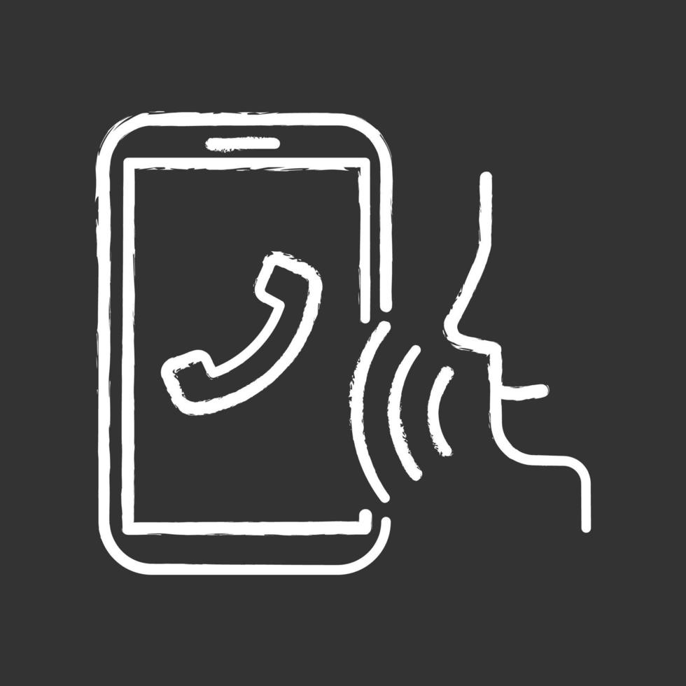 Voice dialing chalk icon. Smartphone call idea. Voice control, speech recognition. Phone conversation. Cellphone function, dialogue. Sound command system. Isolated vector chalkboard illustration