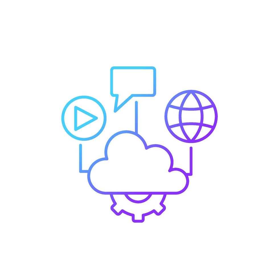 Cloud computing gradient linear vector icon. Files storage and sharing. Computing services delivering. Virtual server. Thin line color symbol. Modern style pictogram. Vector isolated outline drawing