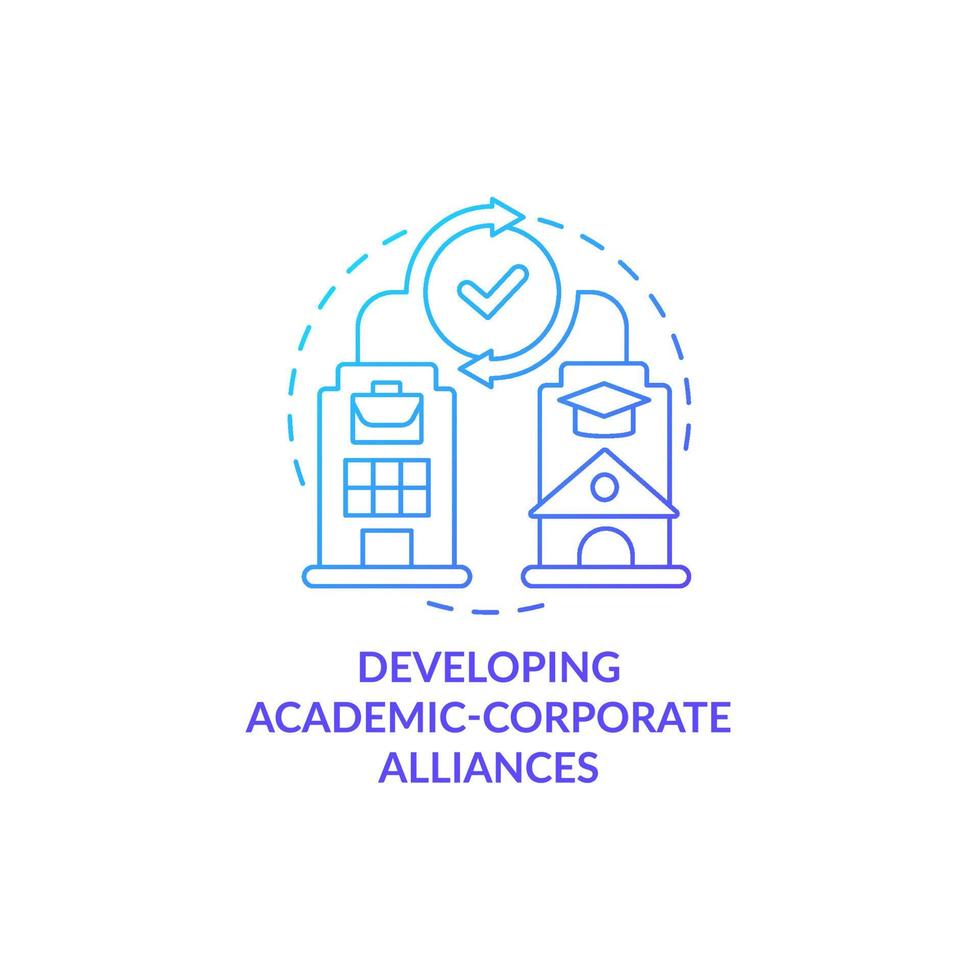 Developing university and company alliances concept icon. Mutual benefit. Educational institution and business collaboration abstract idea thin line illustration. Vector isolated outline color drawing