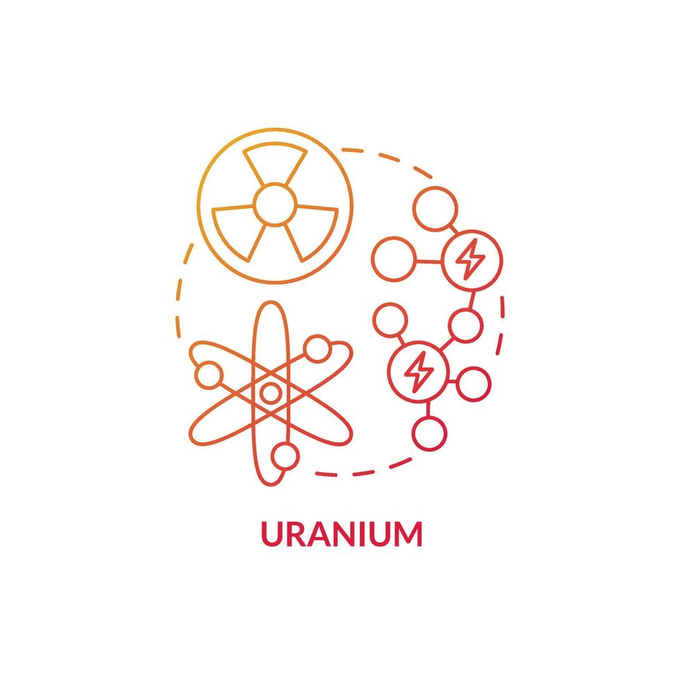 Uranium red gradient concept icon. Radioactive ore mining. Nonrenewable energy sources abstract idea thin line illustration. Isolated outline drawing. Roboto-Medium, Myriad Pro-Bold fonts used vector