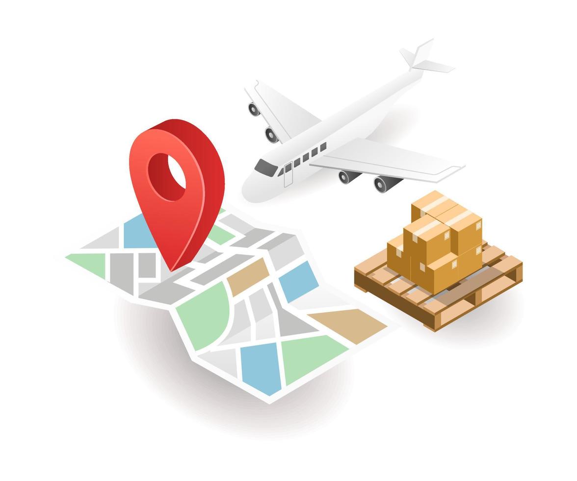 Isometric illustration concept. Airline delivery location vector