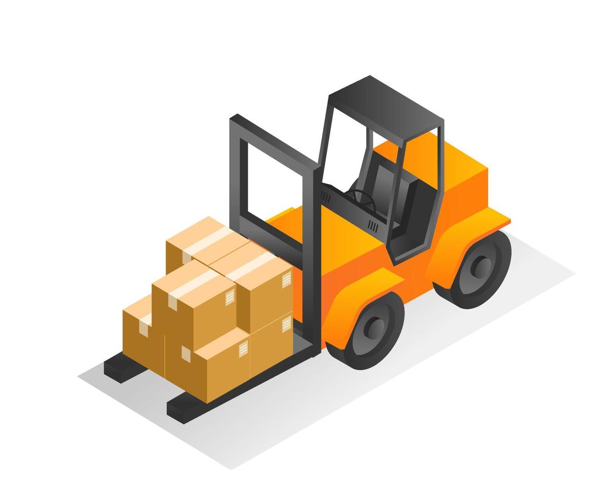 Isometric illustration concept. Lifting goods with a forklift vector