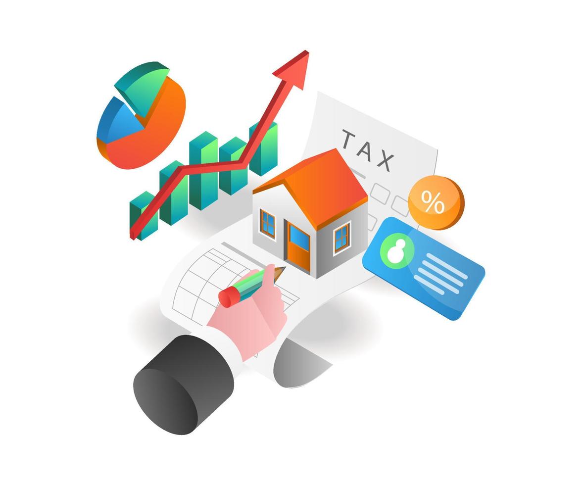 Illustration isometric concept. Tax accounting for housing investment business vector