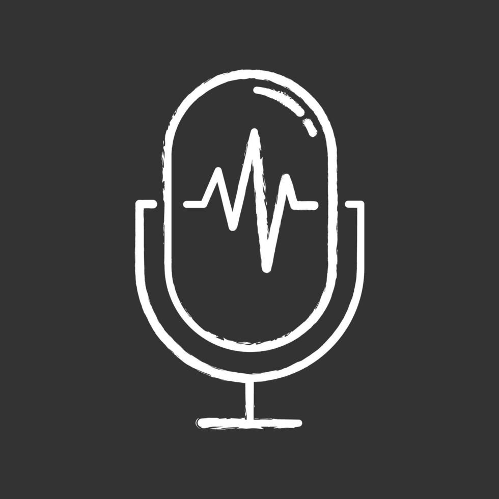 Voice recording process chalk icon. Sound recorder idea. Soundwave, waveform, speaker. Speech signal, voice message accessory. Voice recording equipment. Isolated vector chalkboard illustration