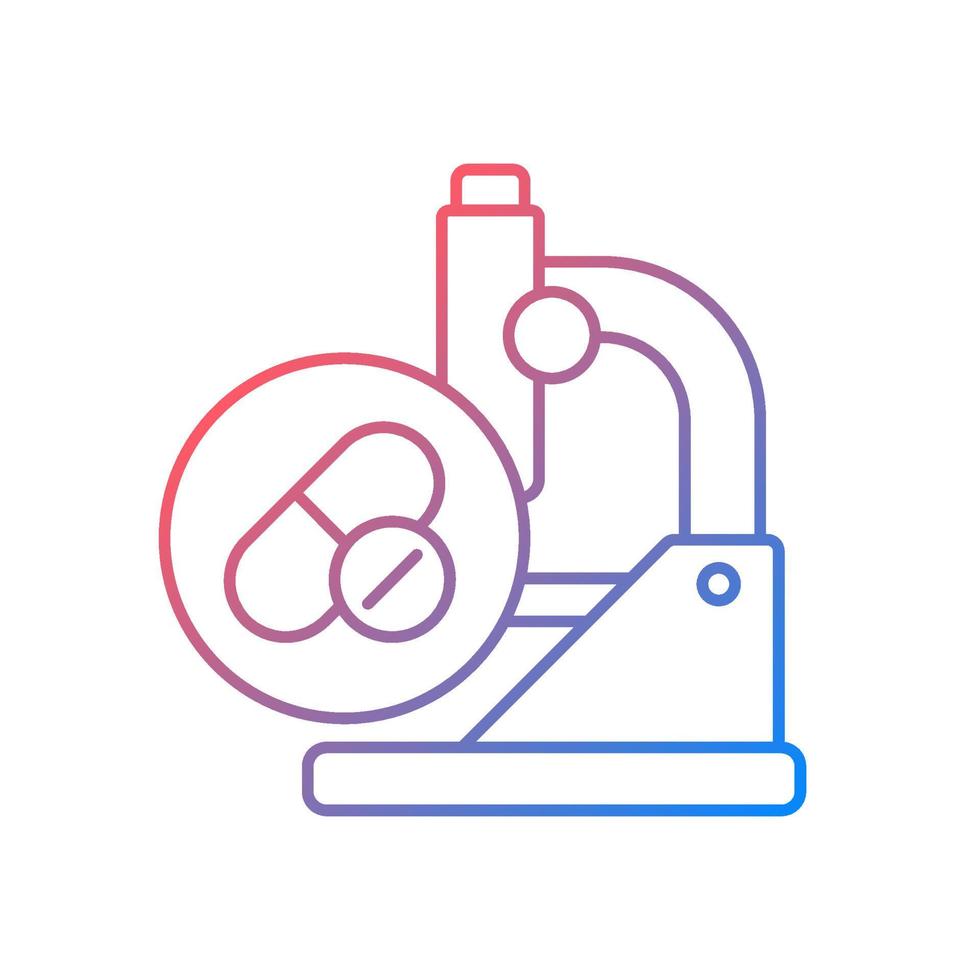 icono de vector lineal de gradiente de drogas de prueba. desarrollo potencial del tratamiento. estudiando nuevos medicamentos. ensayos clínicos. símbolo de color de línea delgada. pictograma de estilo moderno. dibujo de contorno aislado vectorial