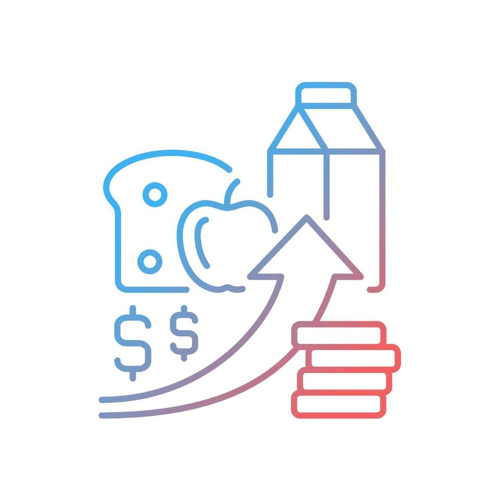 Increasing food prices gradient linear vector icon. Price inflation. Economical issue. Food insecurity, hunger reason. Thin line color symbol. Modern style pictogram. Vector isolated outline drawing