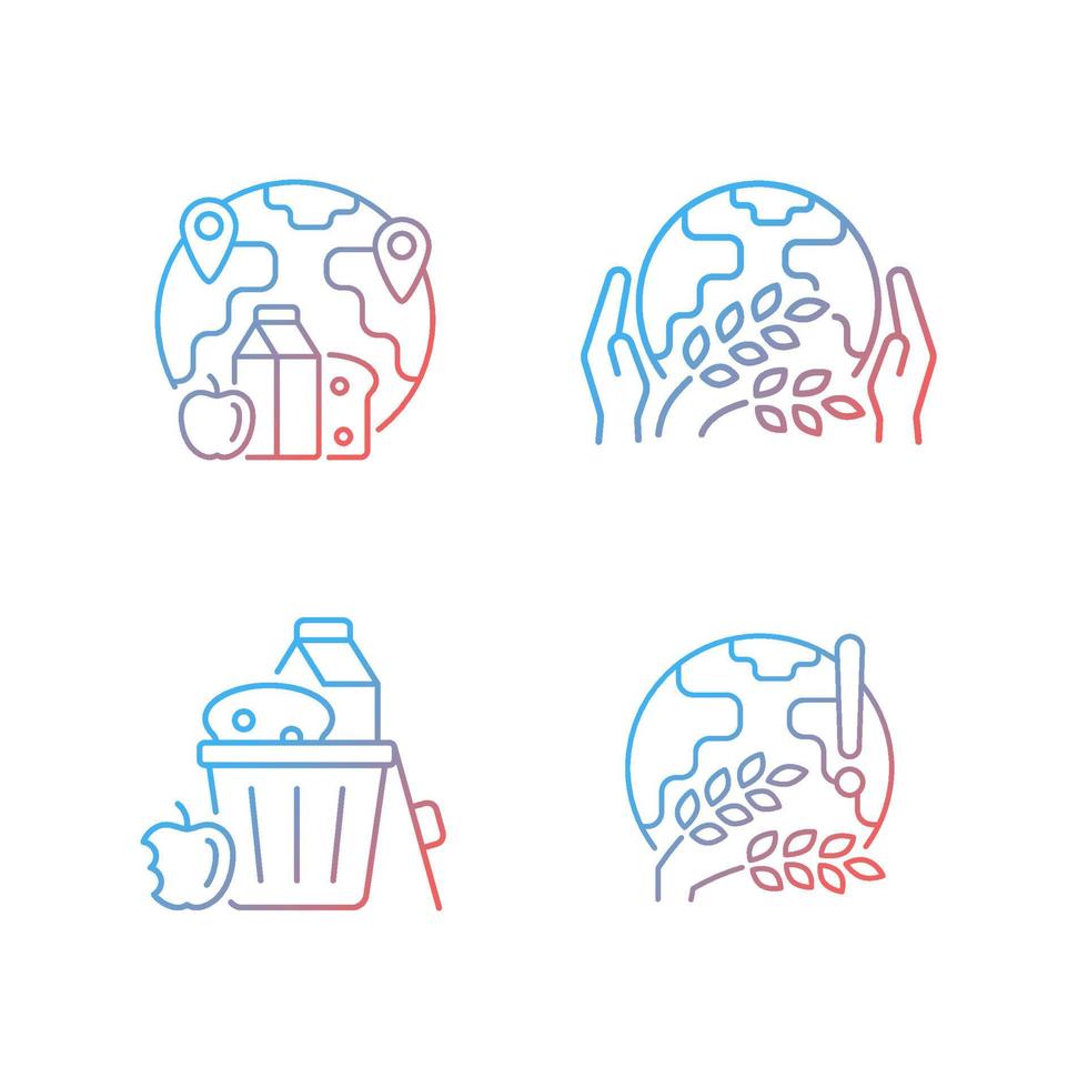 World hunger issues gradient linear vector icons set. International allocation. Starvation relief organizations. Thin line contour symbols bundle. Isolated outline illustrations collection