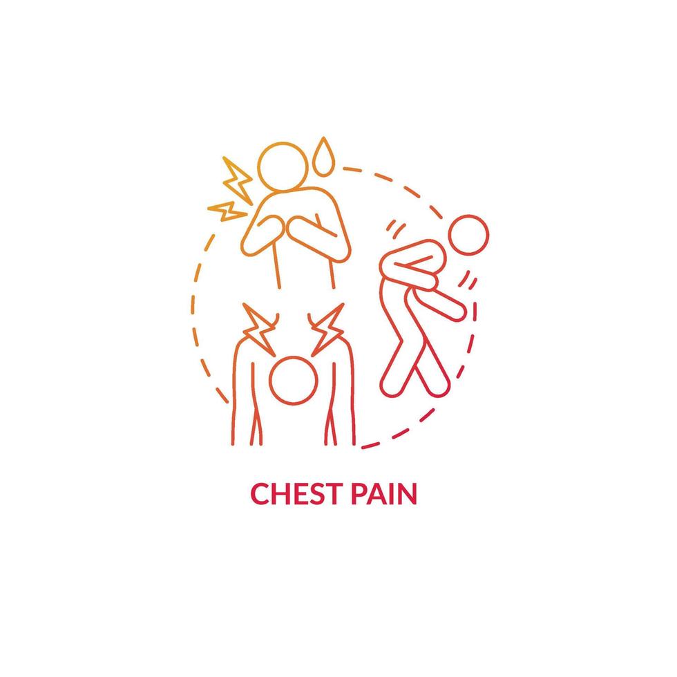 Chest pain red gradient concept icon. Pneumonia symptom abstract idea thin line illustration. Stabbing sensation. Mucus production. Pain piercing chest. Vector isolated outline color drawing