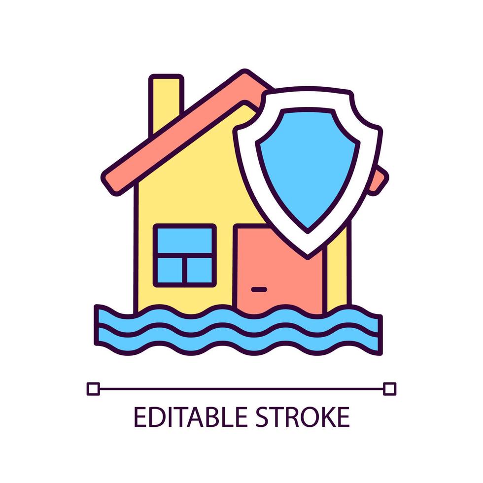 Flood insurance RGB color icon. Protect property from disaster. Insurance at accident caused of weather. Isolated vector illustration. Simple filled line drawing. Editable stroke. Arial font used