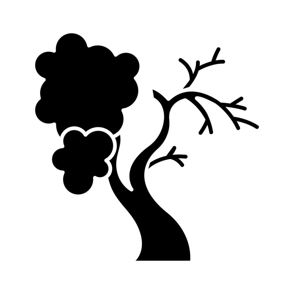 Fig tree glyph icon. Old half dead tree. Healthy leaved part and dying part symbol. Biblical plant of life. Bible narrative. Silhouette symbol. Negative space. Vector isolated illustration