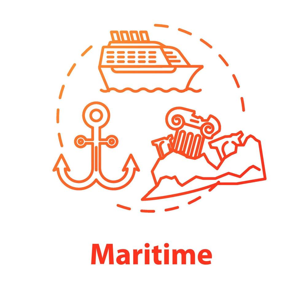 Maritime museum concept icon. Boats and ships exhibition. Ocean anchor, sea vessel display. Lost civilization. Nautical exposition idea thin line illustration. Vector isolated outline drawing