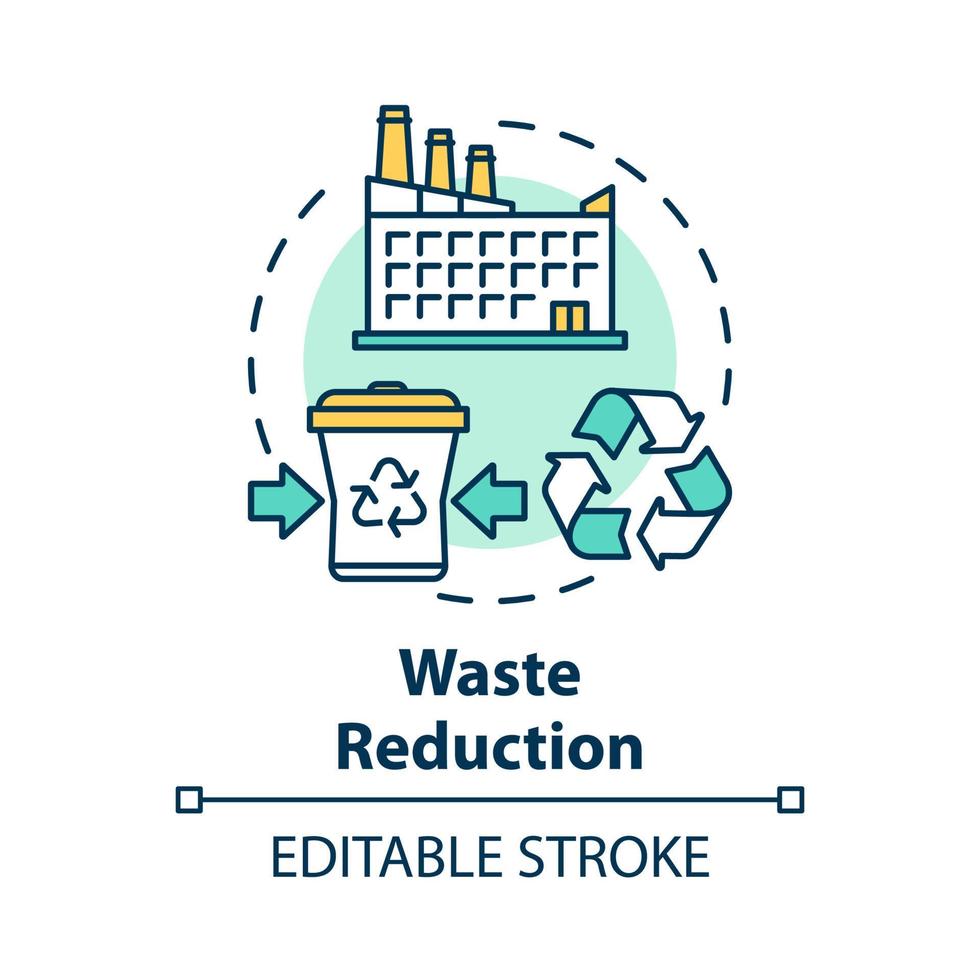 Waste reduction concept icon. Garbage recycling. Municipal debris collection service. Trash recycling plant idea thin line illustration. Vector isolated outline drawing. Editable stroke