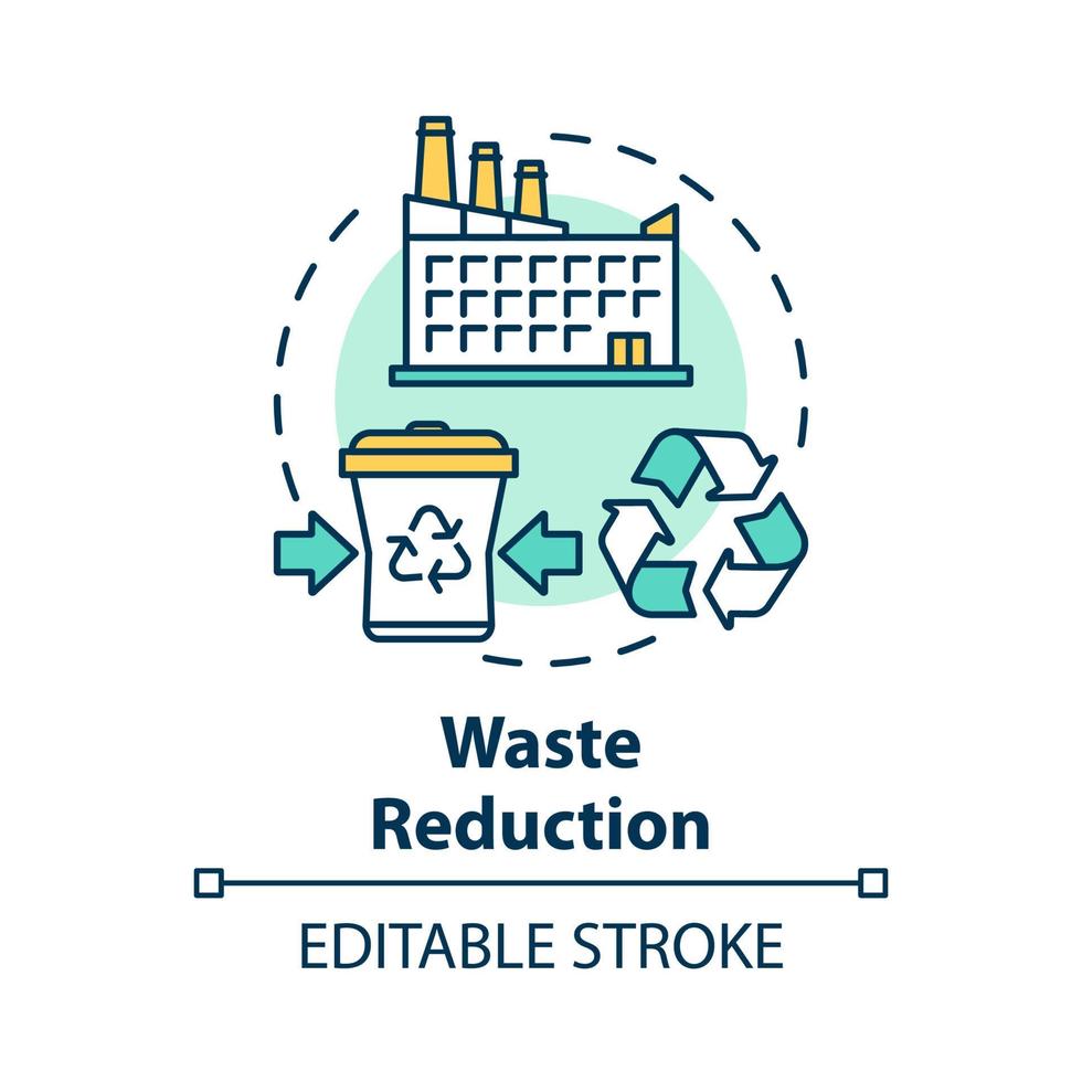 icono del concepto de reducción de residuos. reciclaje de basura. servicio municipal de recogida de escombros. ilustración de línea delgada de idea de planta de reciclaje de basura. dibujo de contorno aislado vectorial. trazo editable vector