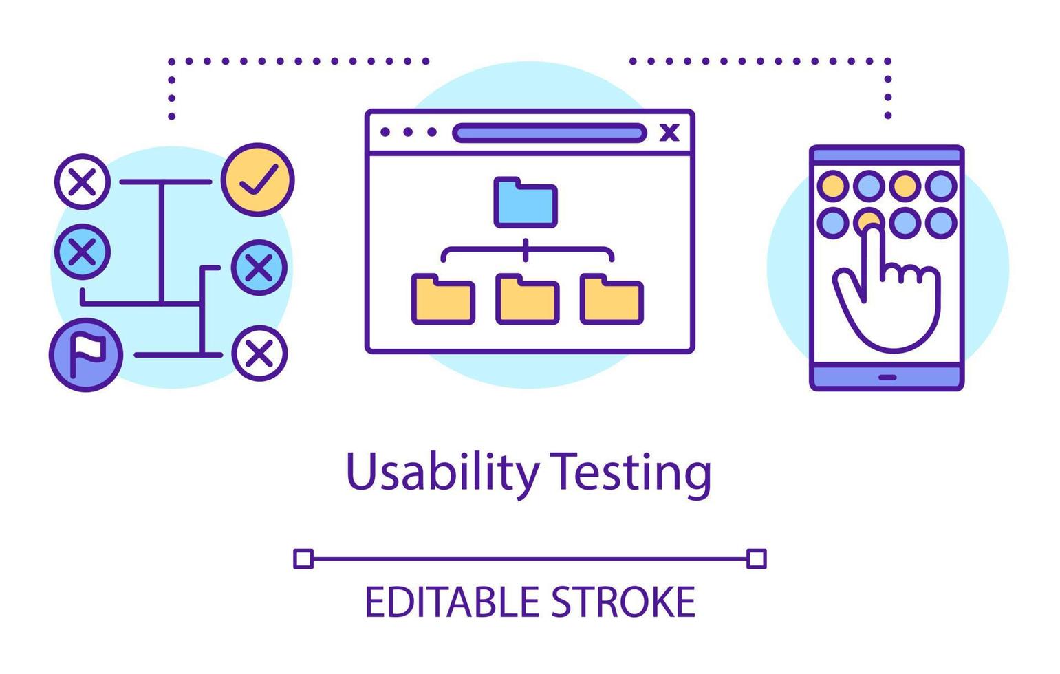 Usability testing concept icon. Real users interaction idea thin line illustration. Software testing process. Indicating issues and problems. Vector isolated outline drawing. Editable stroke