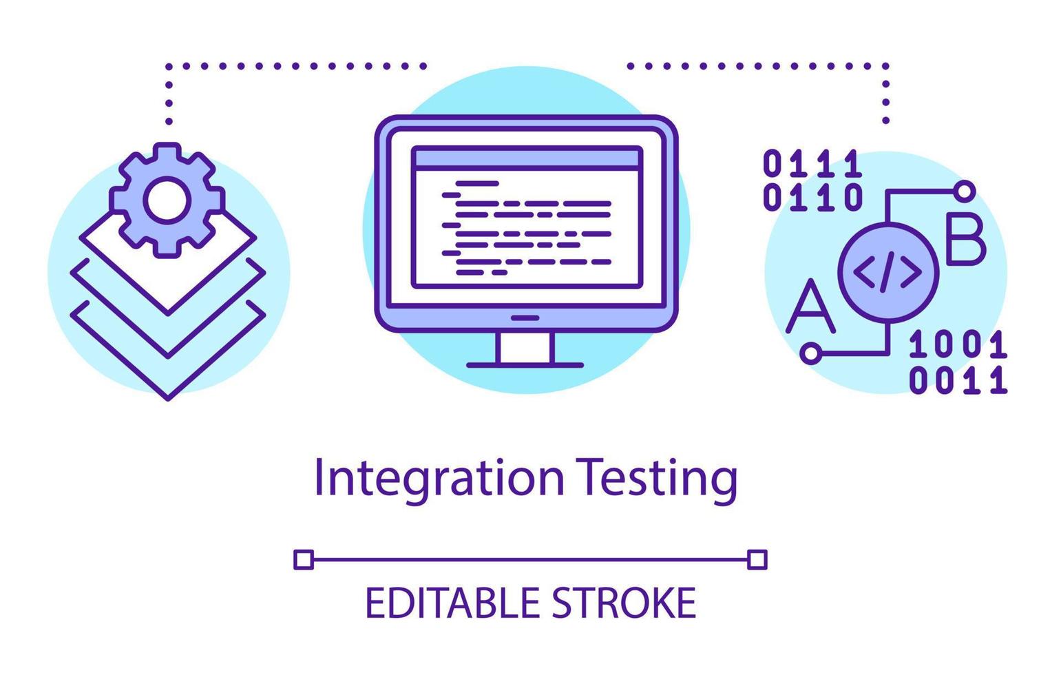 Integration testing concept icon. Examine units in groups idea thin line illustration. Software testing process. Indicating issues and problems. Vector isolated outline drawing. Editable stroke