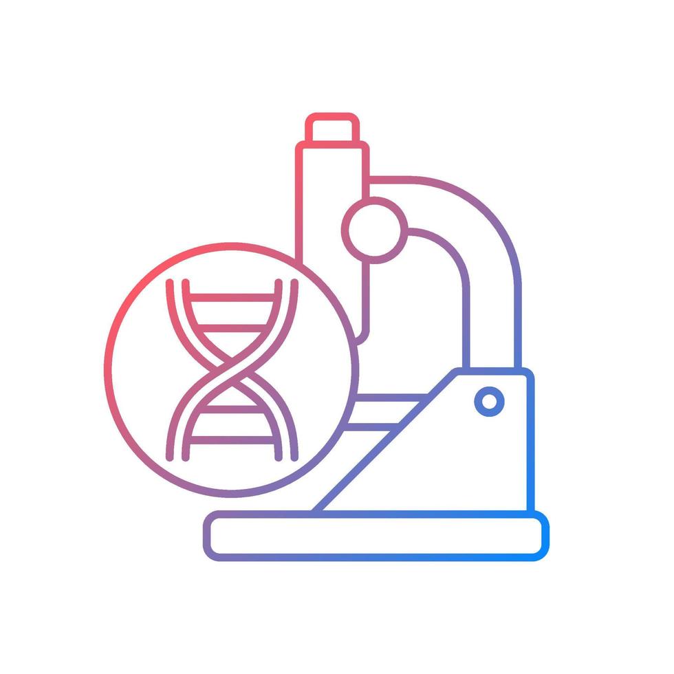 Genetic trials gradient linear vector icon. Genetic conditions treatment. Reveal mutations in genes. DNA studies. Thin line color symbol. Modern style pictogram. Vector isolated outline drawing