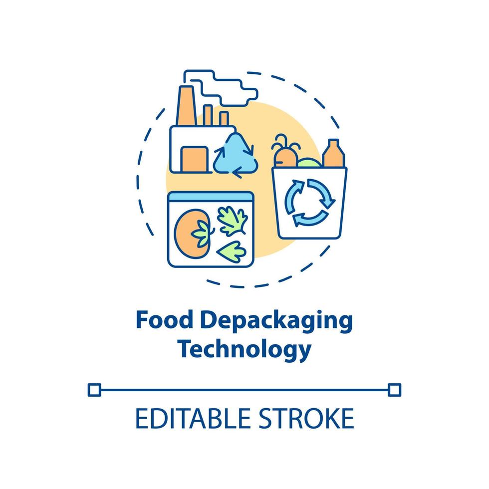 icono del concepto de tecnología de desempaquetado de alimentos. reducción  en la cantidad de paquete de