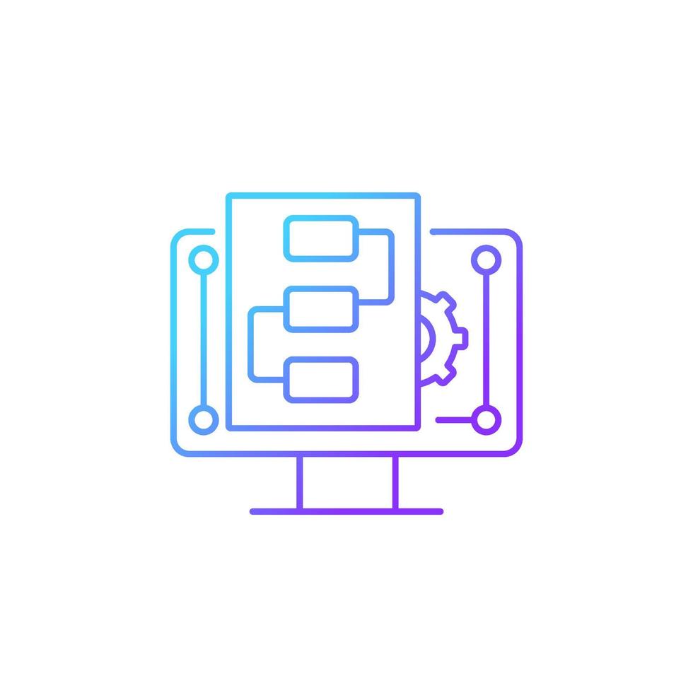 Digital project management gradient linear vector icon. Organising resources. Manage online projects. Monitor progress. Thin line color symbol. Modern style pictogram. Vector isolated outline drawing