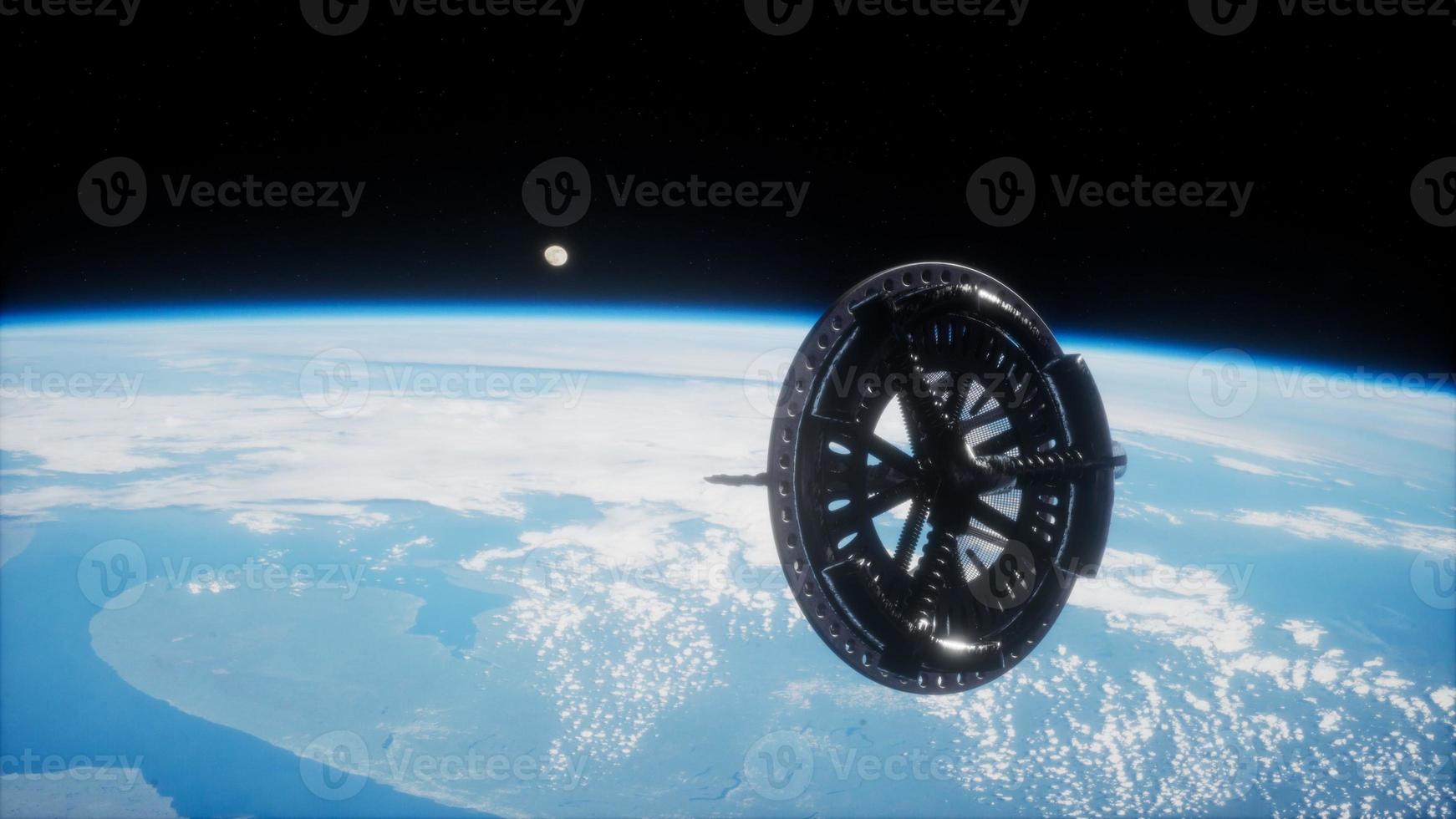 futuristic Space satellite orbiting the earth photo