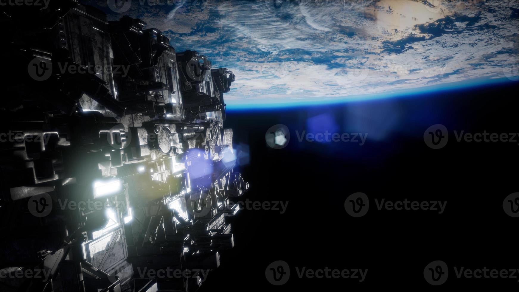 Spaceship with View on Space and Planet Earth photo