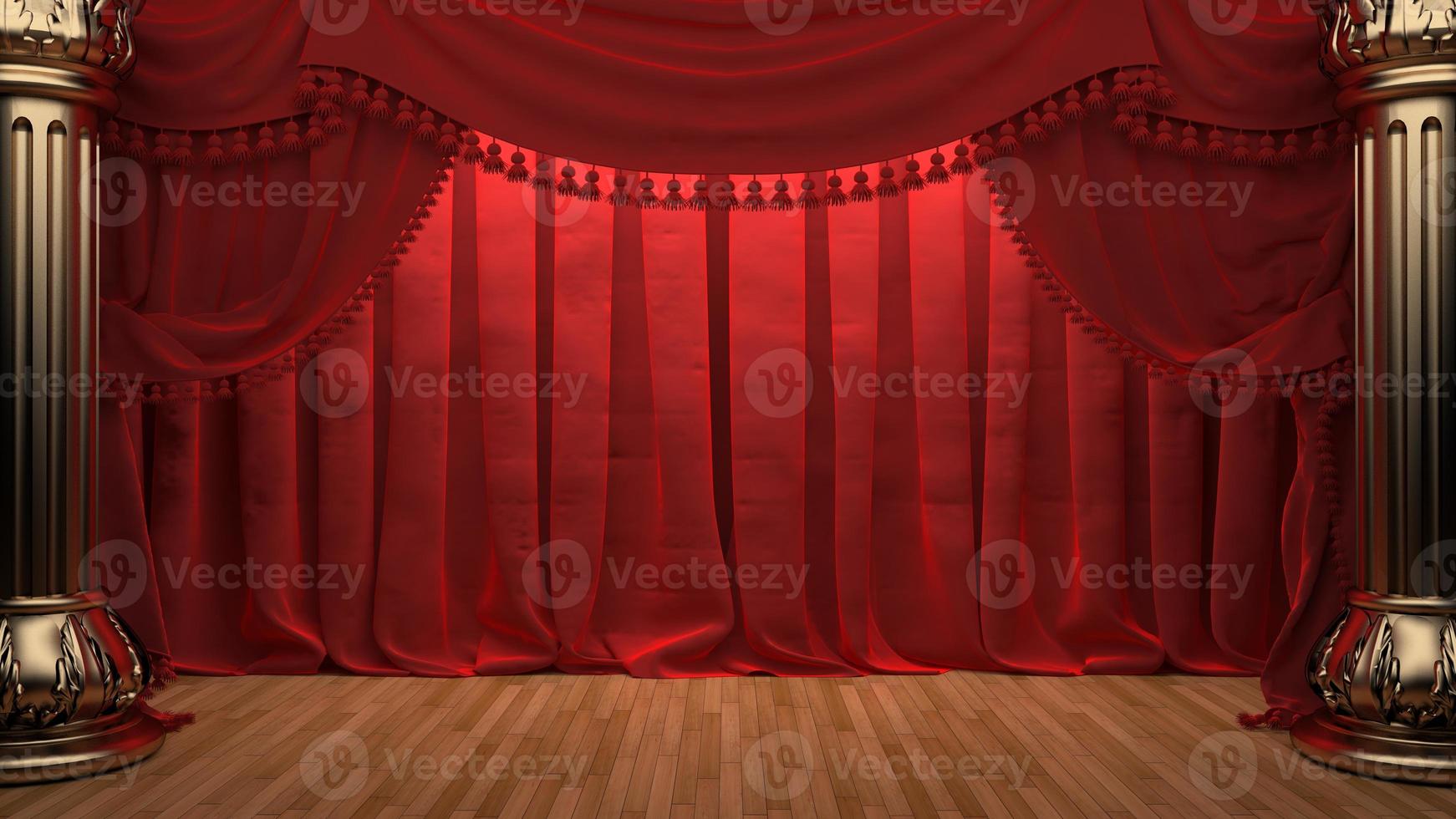 red velvet curtain opening the scene photo