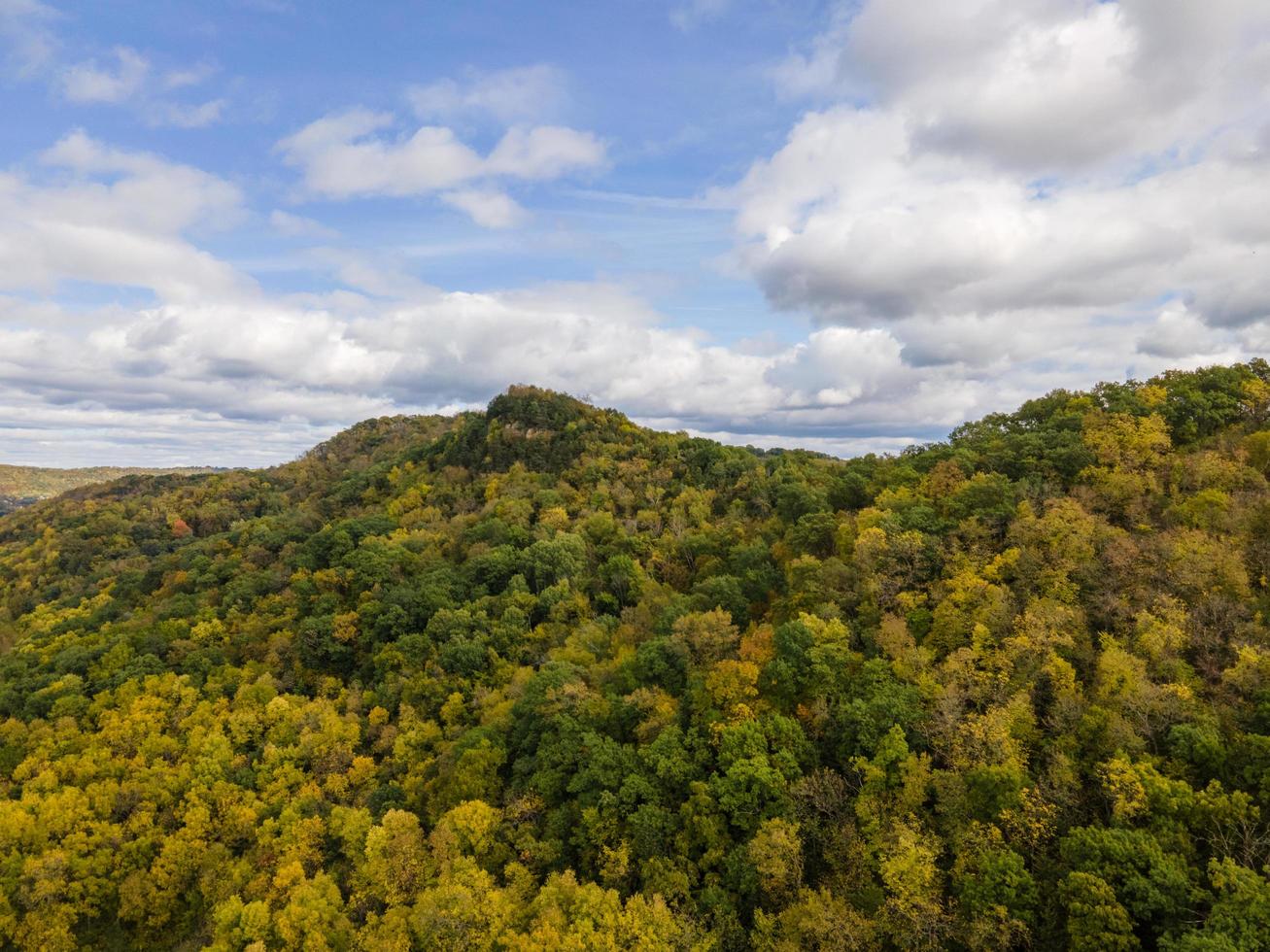 Landscape of hills surrounded by autumn trees in La Crosse, Wisconsin