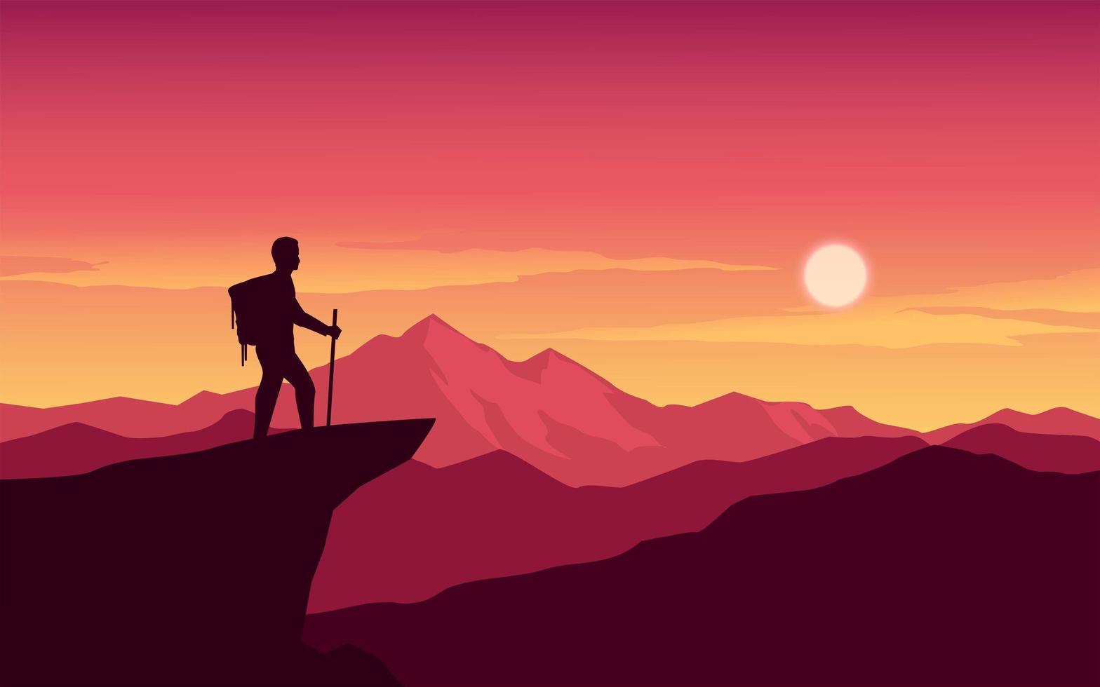 Tourist on Top of Mountain vector