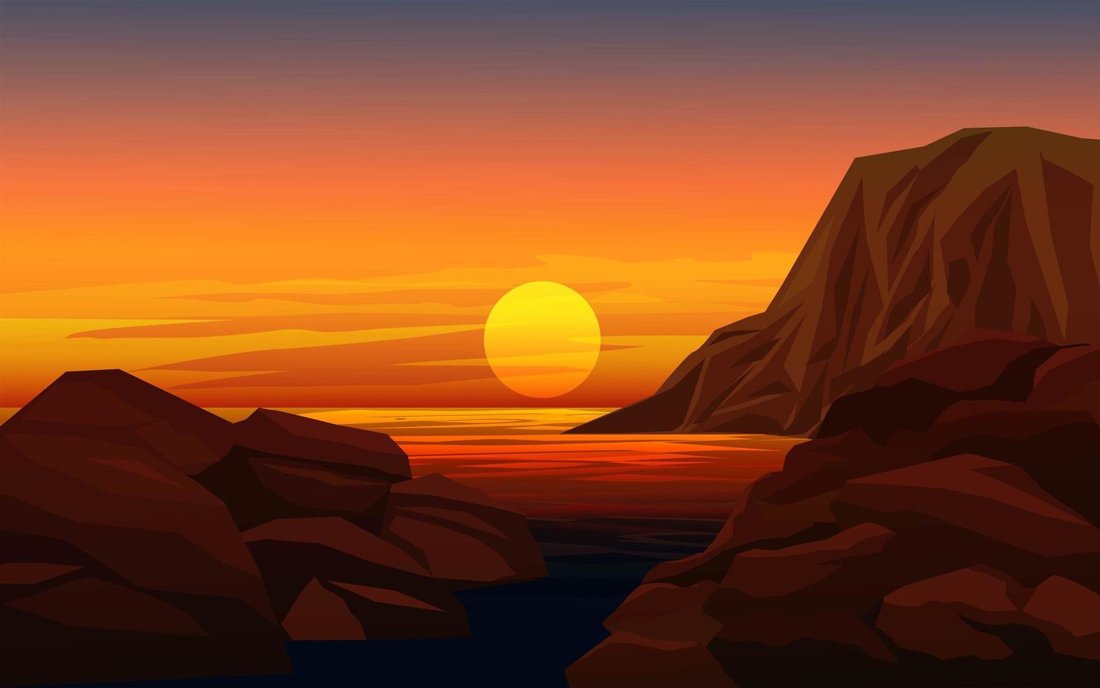 Rocky Beach at Sunset vector