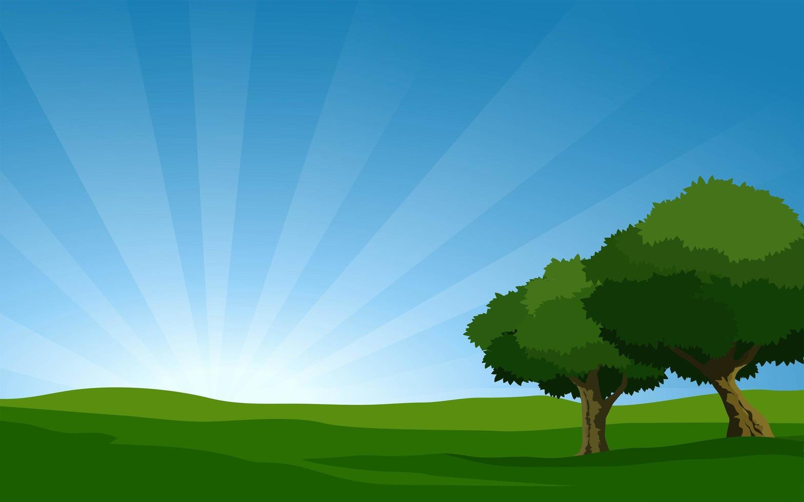 Trees and Meadow at Sunrise vector