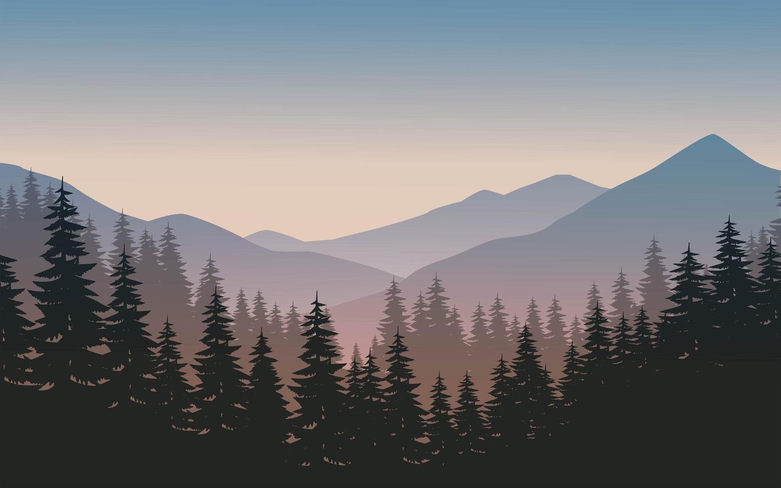 Foggy Mountain and Pine Forest Silhouette vector