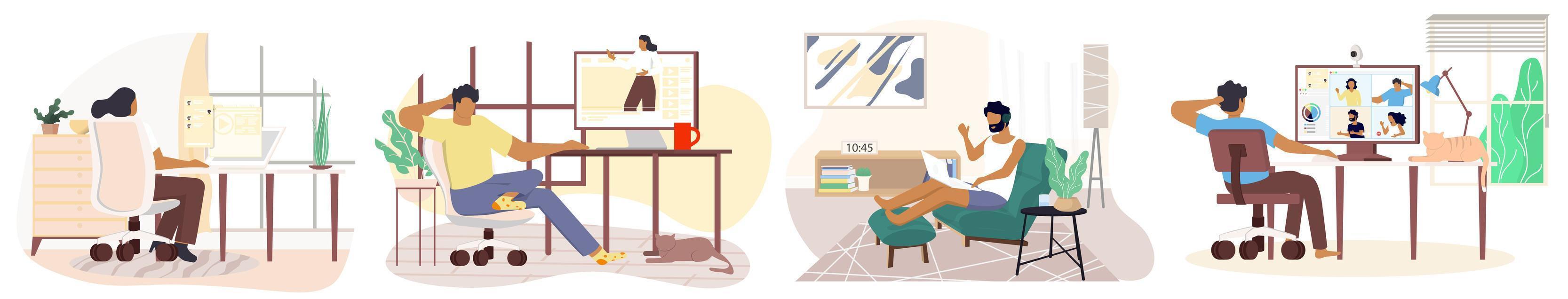 Study from home through online laptop computer in minimal vector design Work from home online video conference study due to the covid19 outbreak