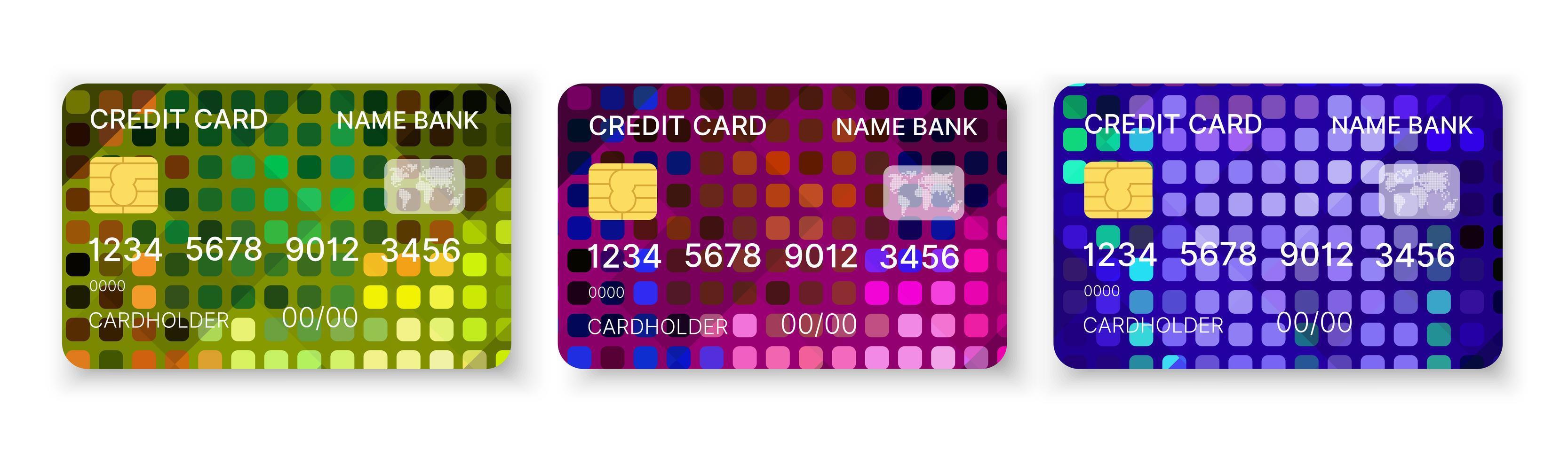 Credit cards set multicolor template vector with abstract triangle geometric design background with patterns background. Conceptual business illustration with clipping mask