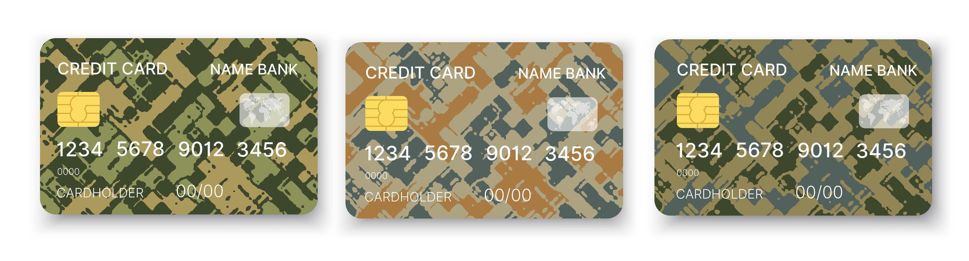Pattern credit card in military abstract style stock illustration set vector