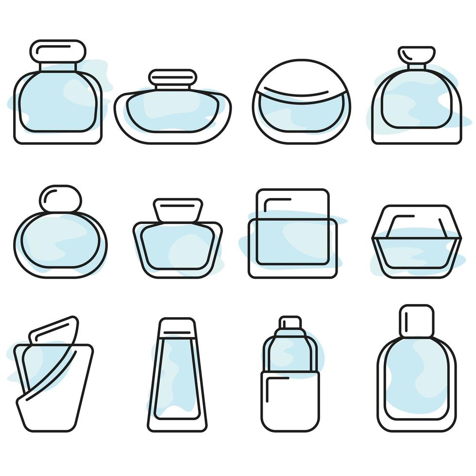 Bottles with perfume vector lineart icon set