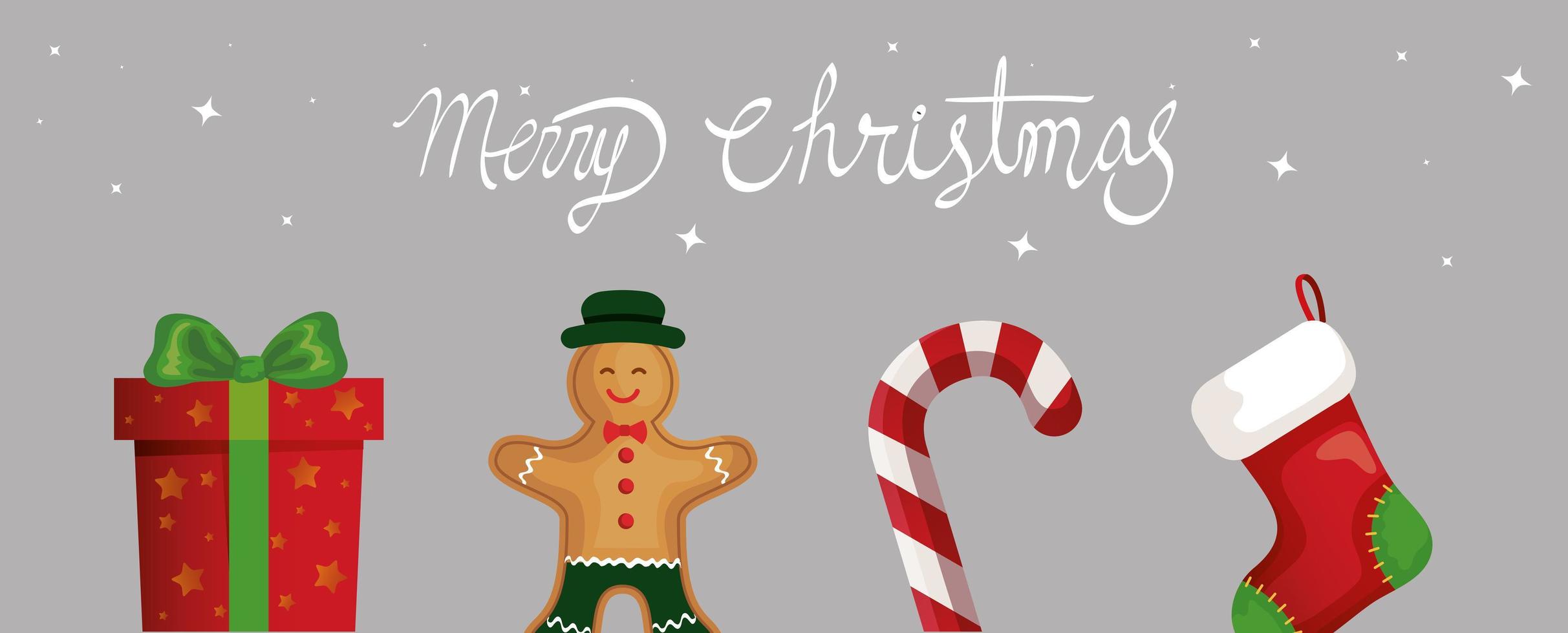merry christmas poster with set decoration vector